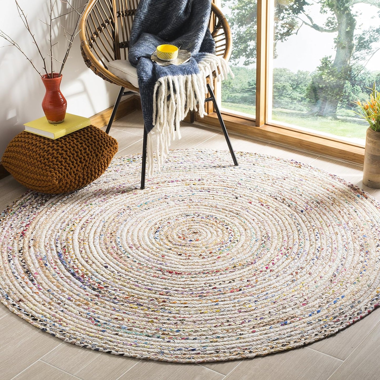 Handmade Jute & Cotton Area Rug - Cape Cod Collection 4ft Round