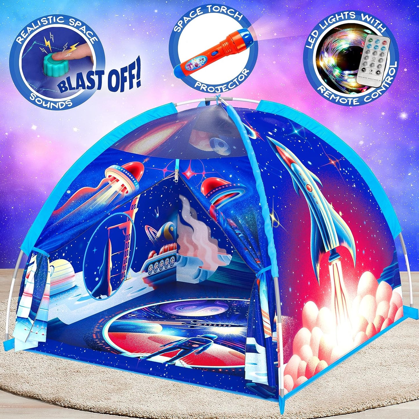 W&O Space Super Dome Rocket Play Tent with Blast Off Button