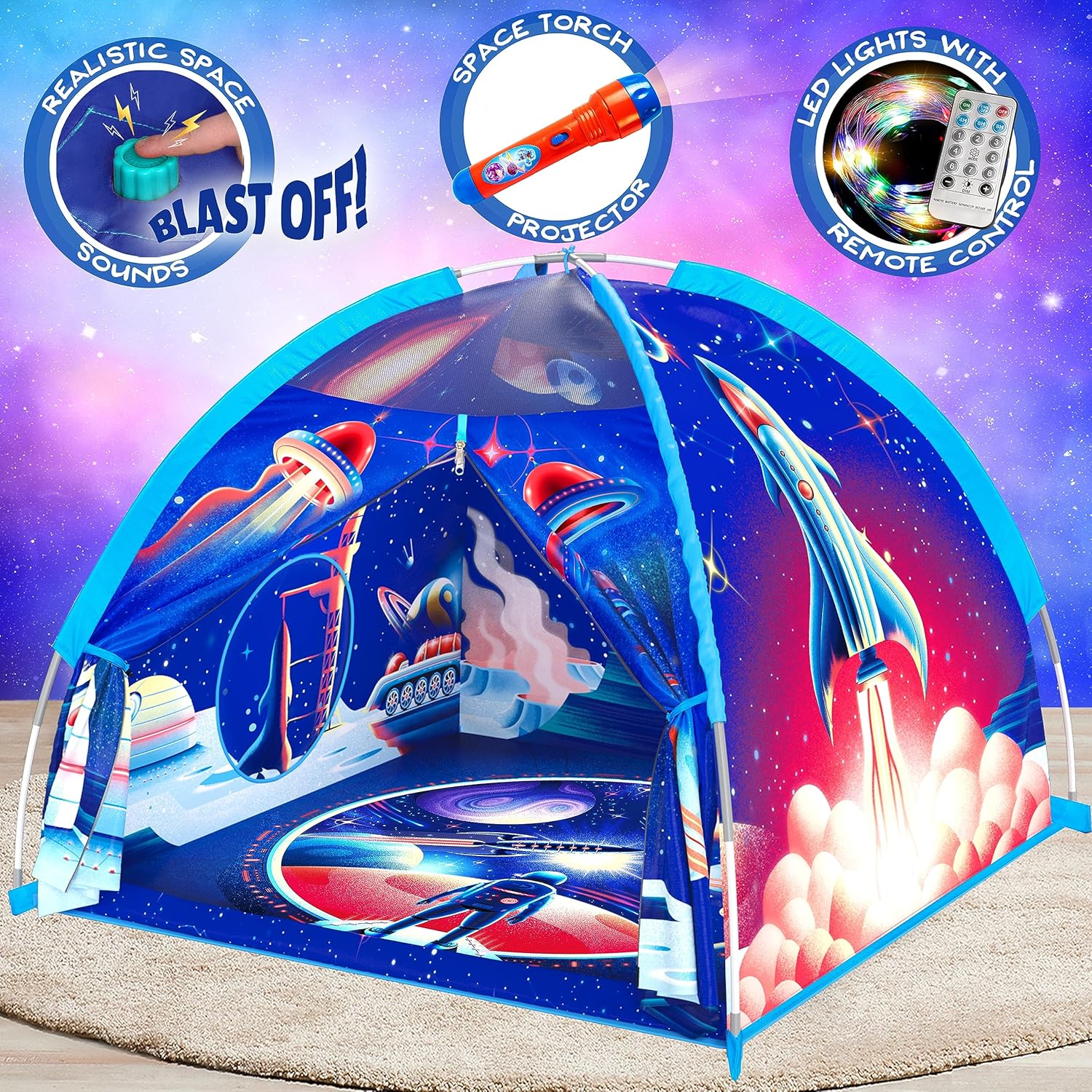 W&O Space Super Dome Rocket Play Tent with Blast Off Button