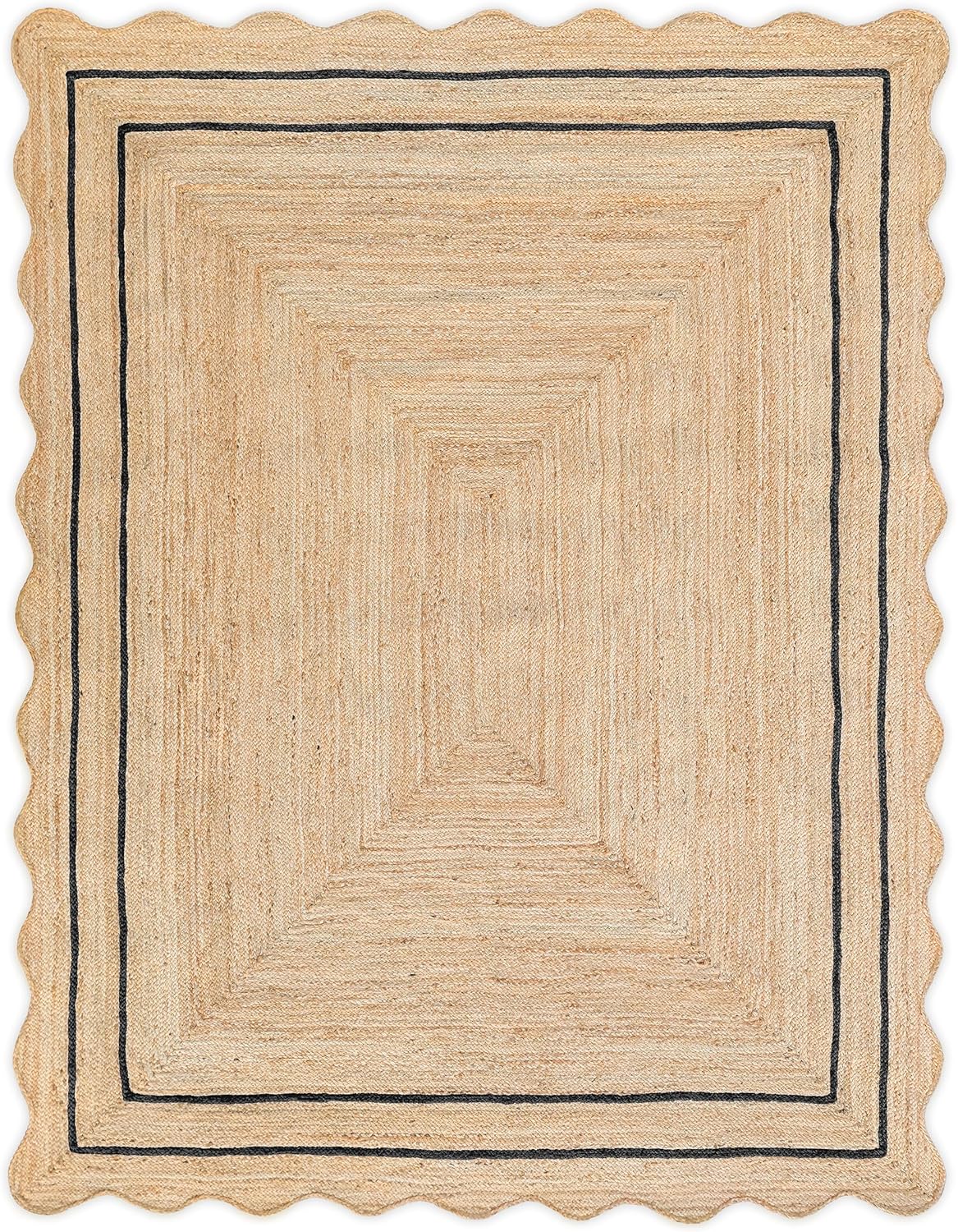 Wave Scalloped Natural Jute Runner Rug for Boho Farmhouse Decor