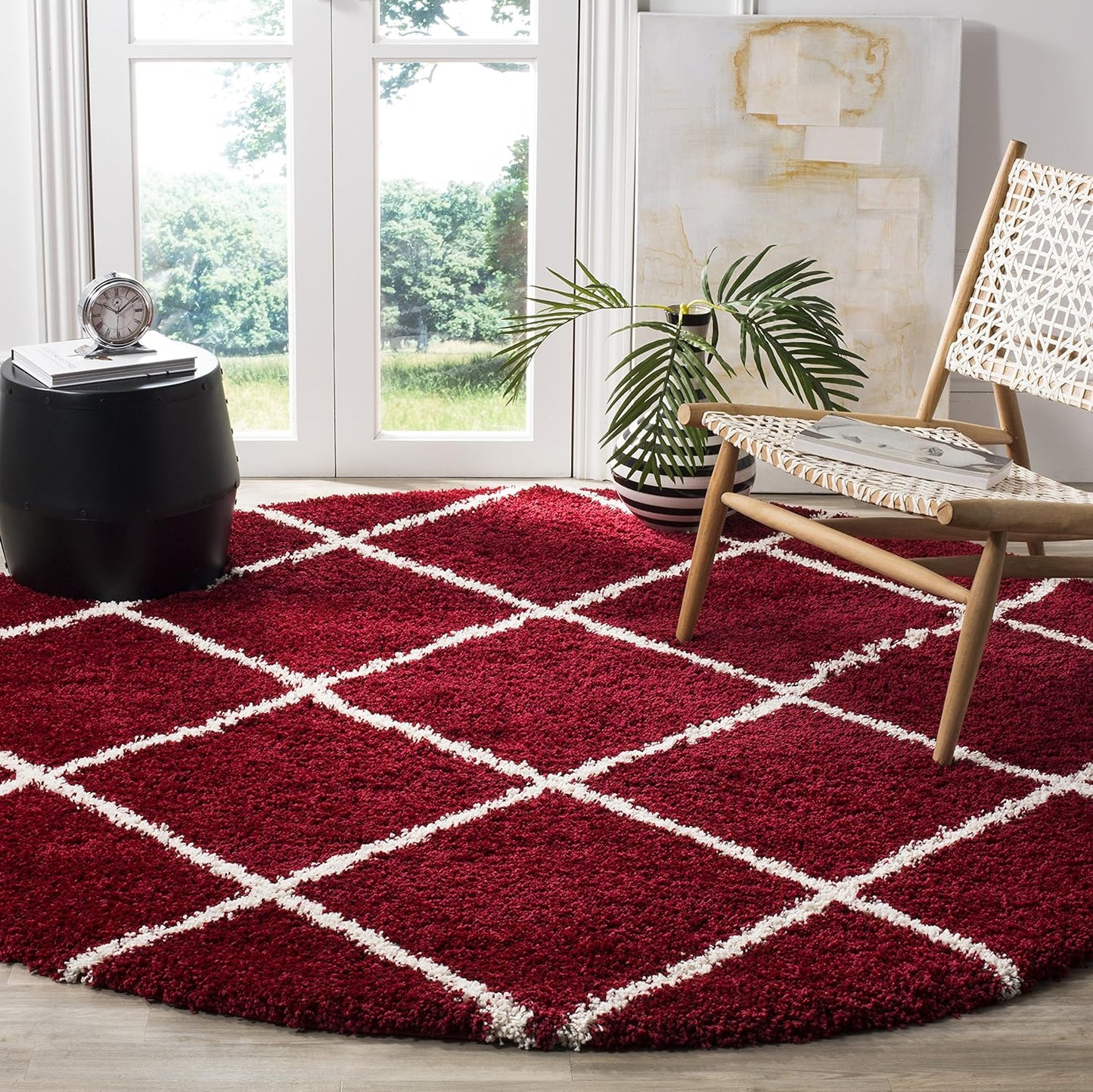 SAFAVIEH Hudson Shag Collection 3ft Round Red/Ivory Area Rug