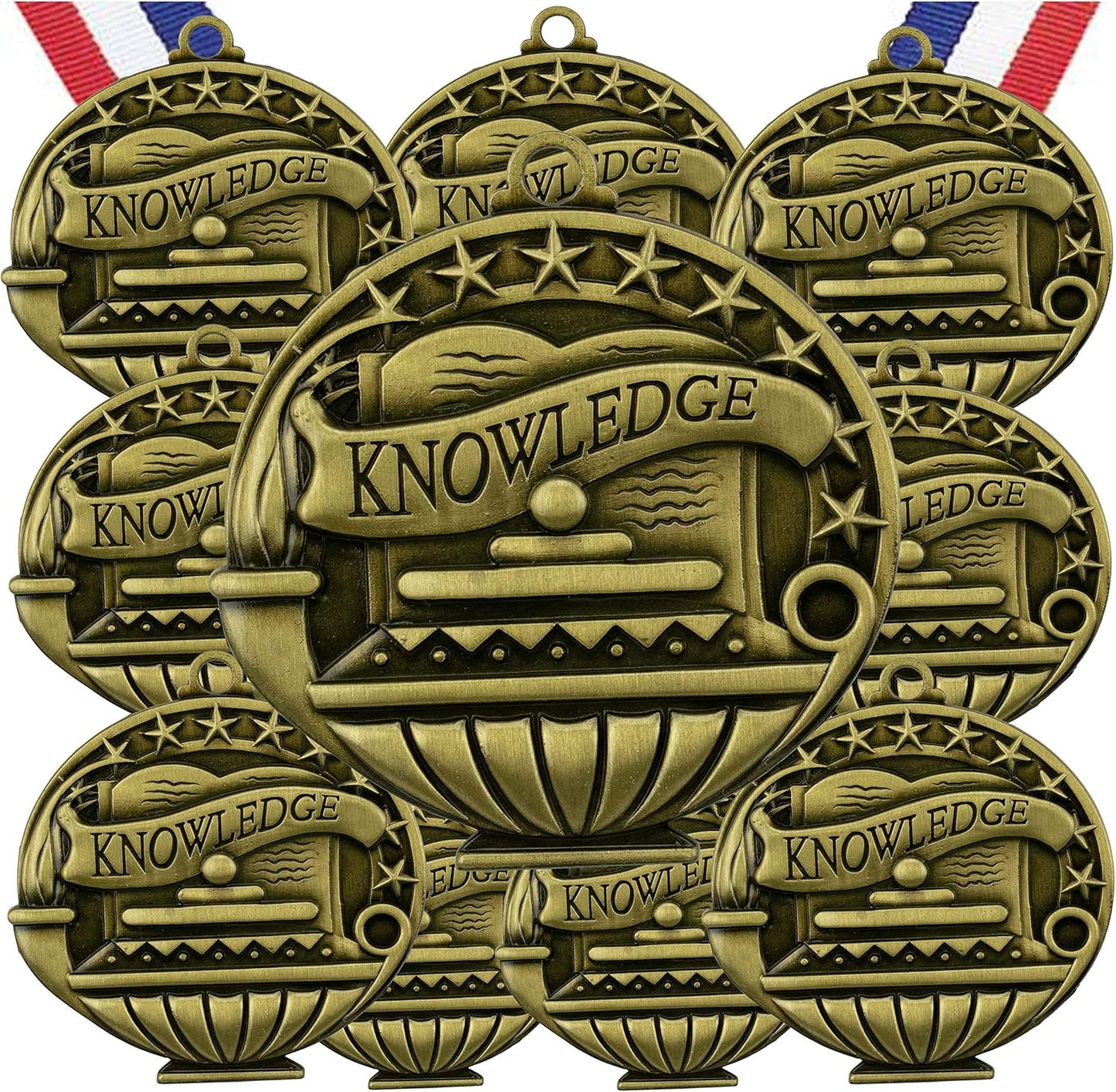 Engraved Scholastic Academic Award Medals with RWB Neck Ribbons