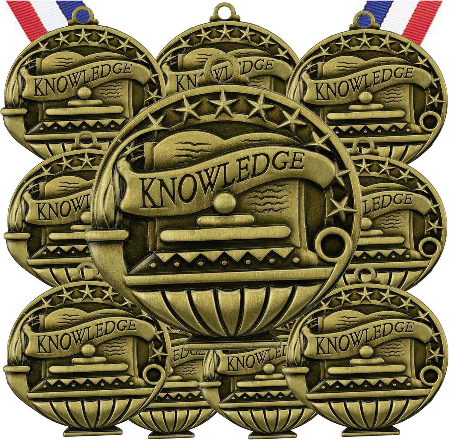 Engraved Scholastic Academic Award Medals with RWB Neck Ribbons