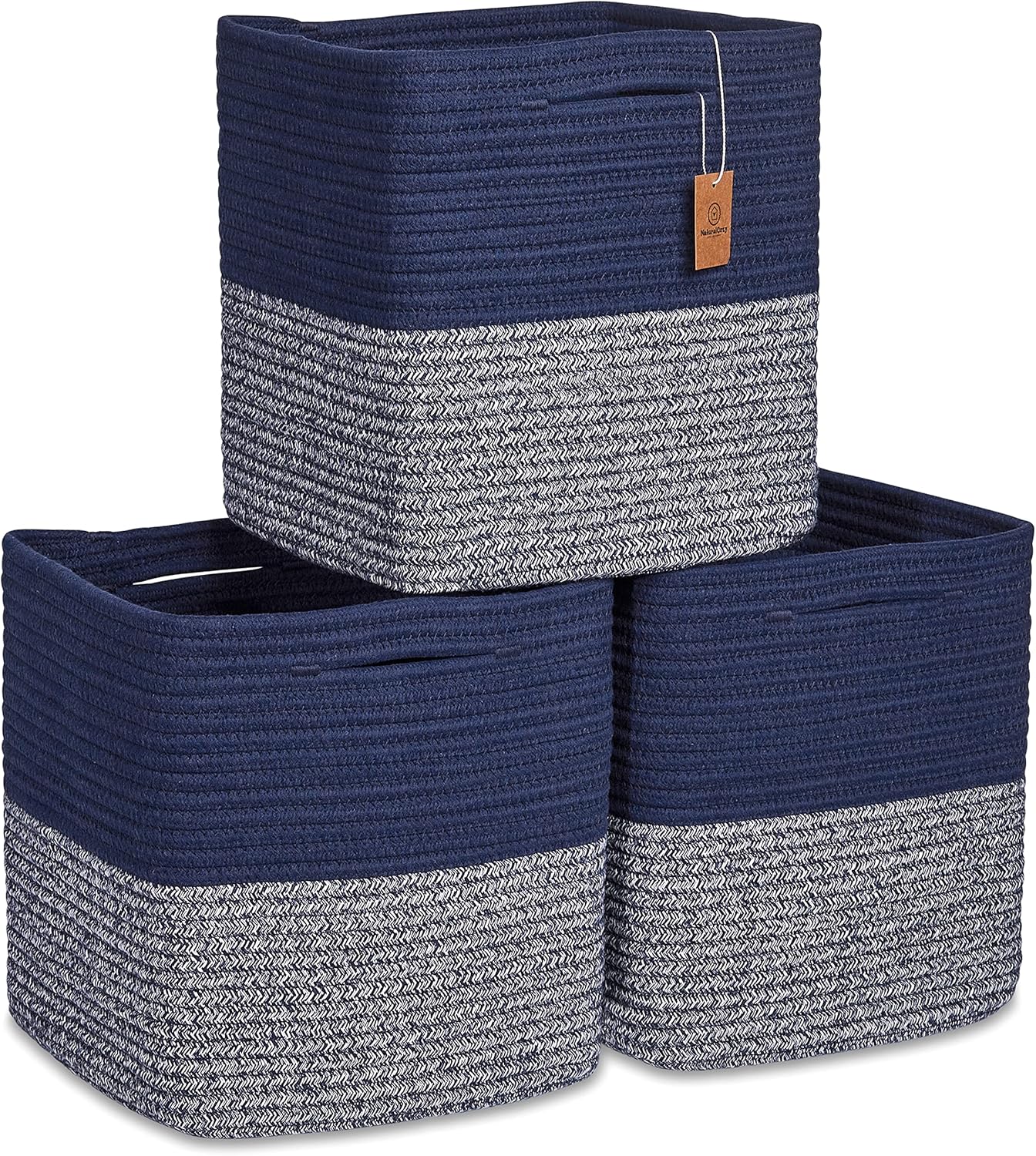 NaturalCozy 11 Inch Cotton Rope Woven Storage Cubes for Organizing