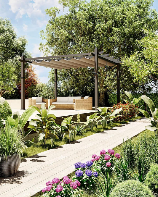 Garvee 10x13 Ft Aluminum Pergola with Retractable Canopy