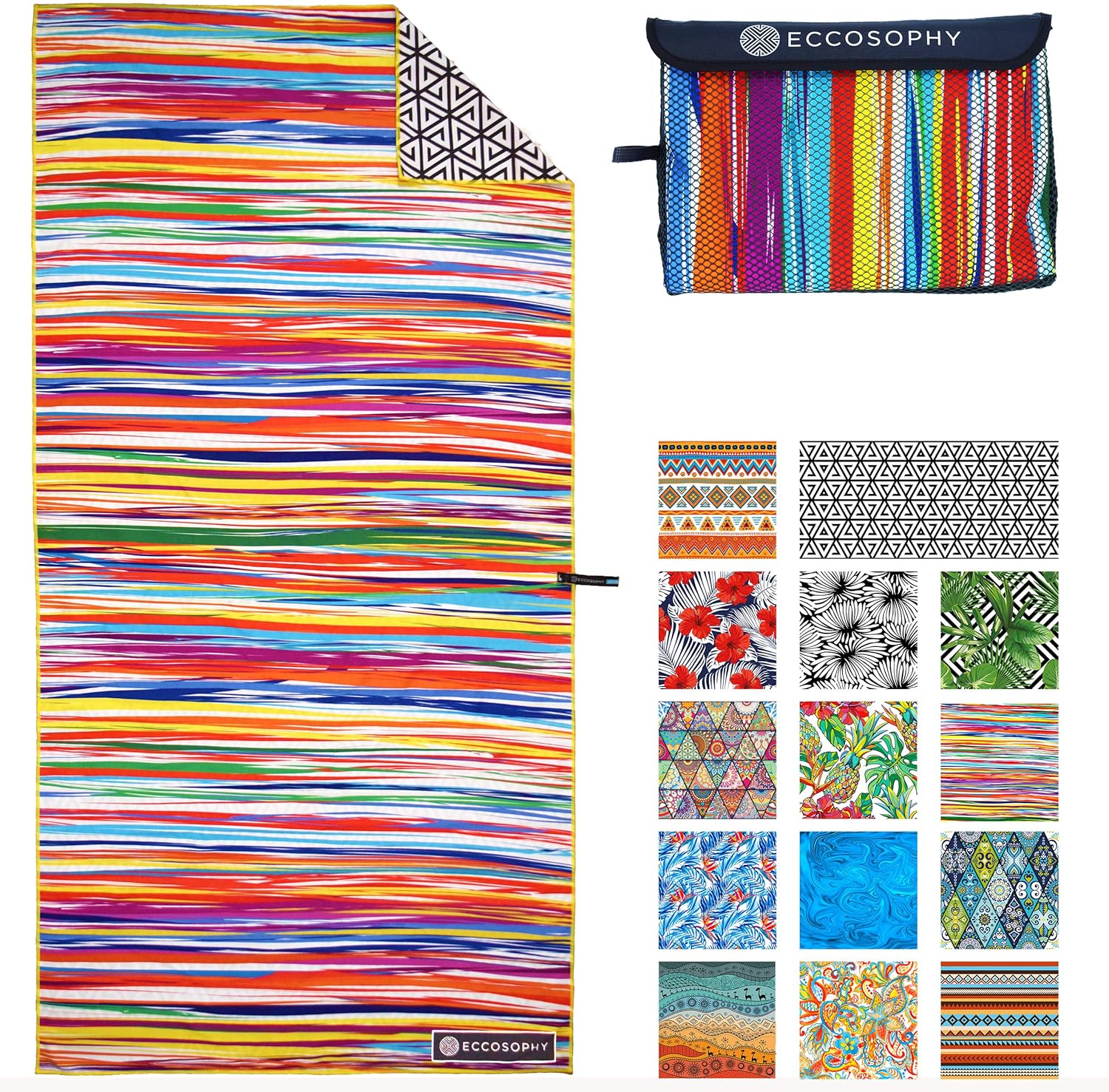 ECCOSOPHY Microfiber Beach Towel - Quick Dry and Sand Free