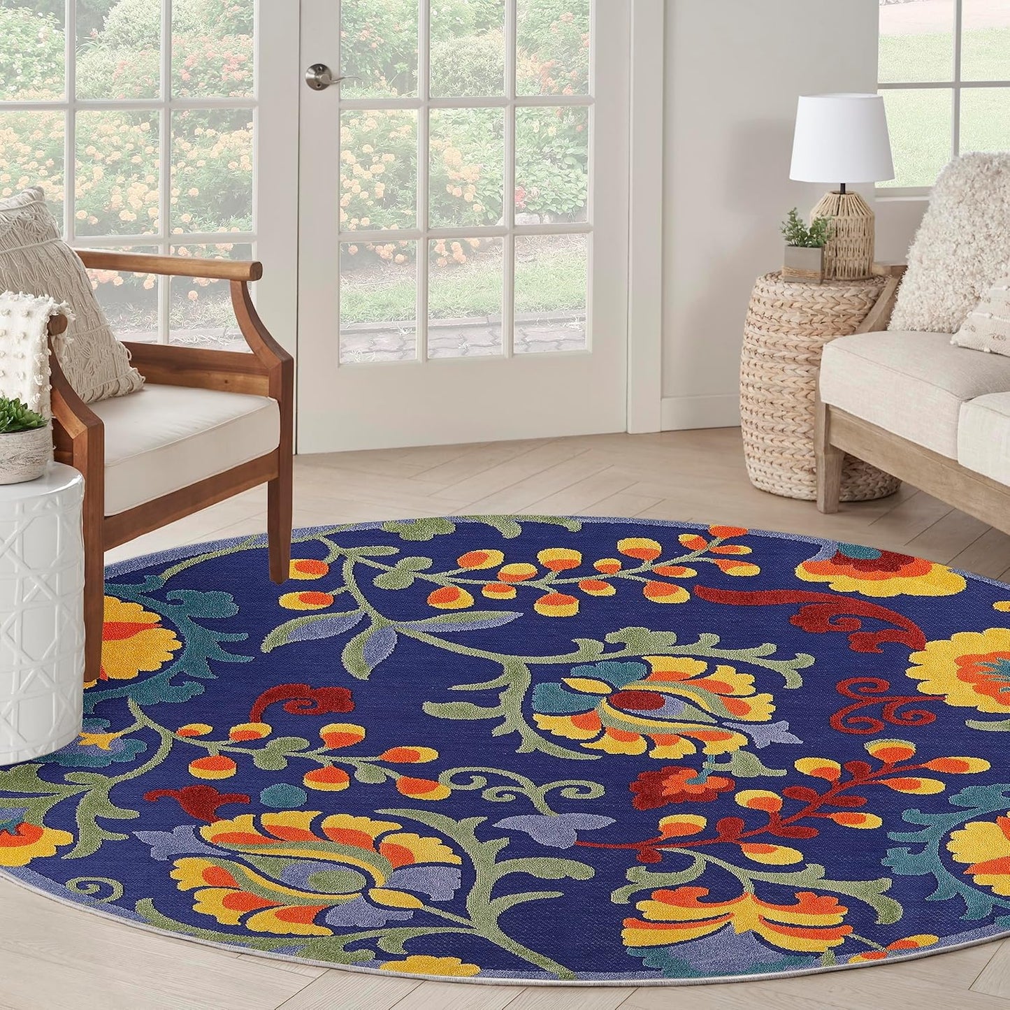 Nourison Home Aloha 63x63 Floral Area Rug in Navy/Blue/Multi-Color