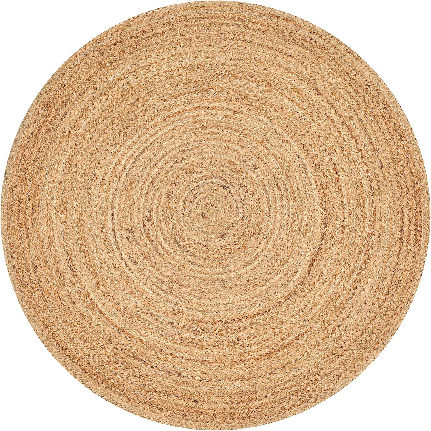 Handwoven Jute Area Rug - 4 Feet Round Natural Rustic Beige