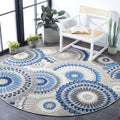 Cabana Area Rug 6ft 7in Round Grey & Blue - Washable Patio Rug