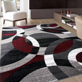 Contemporary Abstract Circles Rug 3 ft 3 in x 5 ft Red - Durable Style