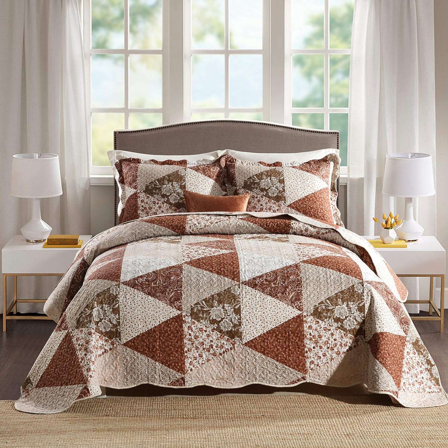 Travan King Bedspread Quilt Set - Oversized Floral Patchwork