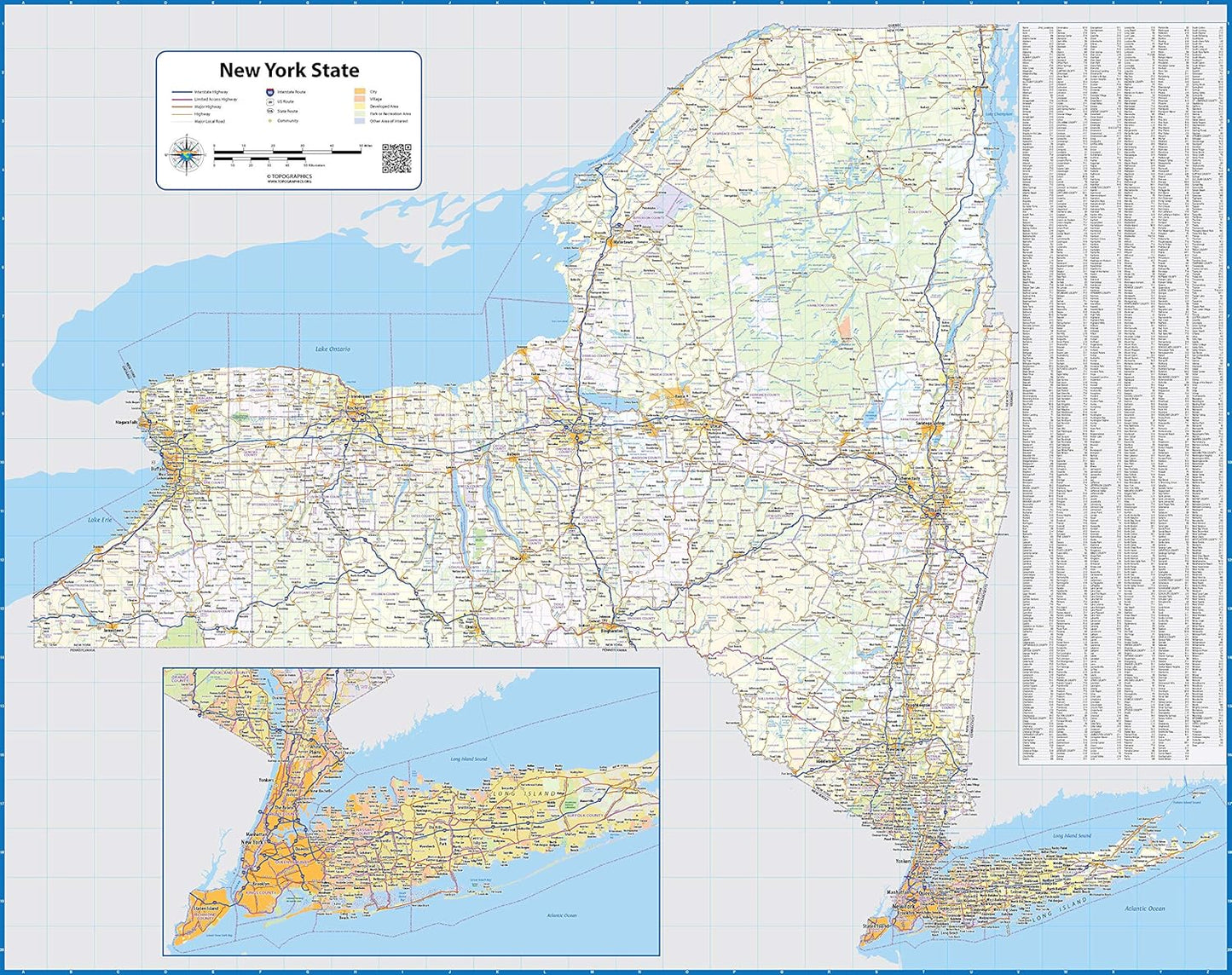 Topographics New York State Laminated Wall Map for Easy Navigation