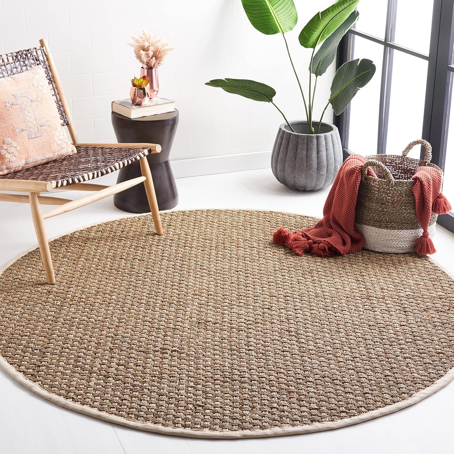 Natural Fiber Area Rug 6ft Round - Seagrass Basketweave Design