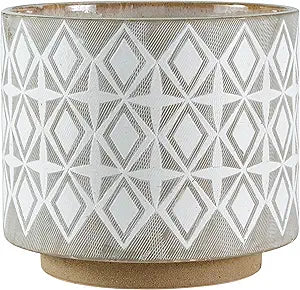 Rivet Geometric Ceramic Planter Cylindrical Pot, Large Gray