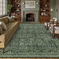 Dark Green 8x10 Area Rug Washable Vintage Low Pile - Non Slip
