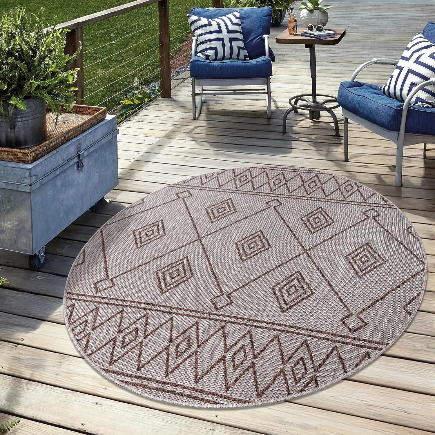 Keen Home Design Terrace Outdoor Round Rug - 8ft Washable Rug