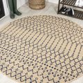 Moroccan Geometric Indoor Outdoor Round Area Rug 9 ft - Durable Patio