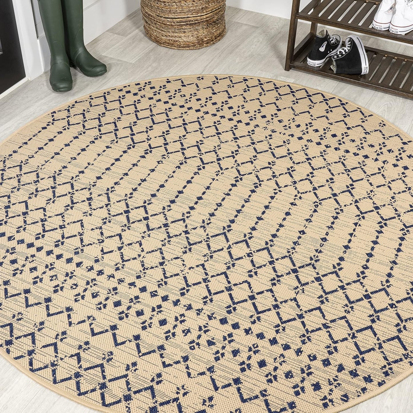 JONATHAN Y Moroccan Geometric Round Area Rug for Indoor Outdoor