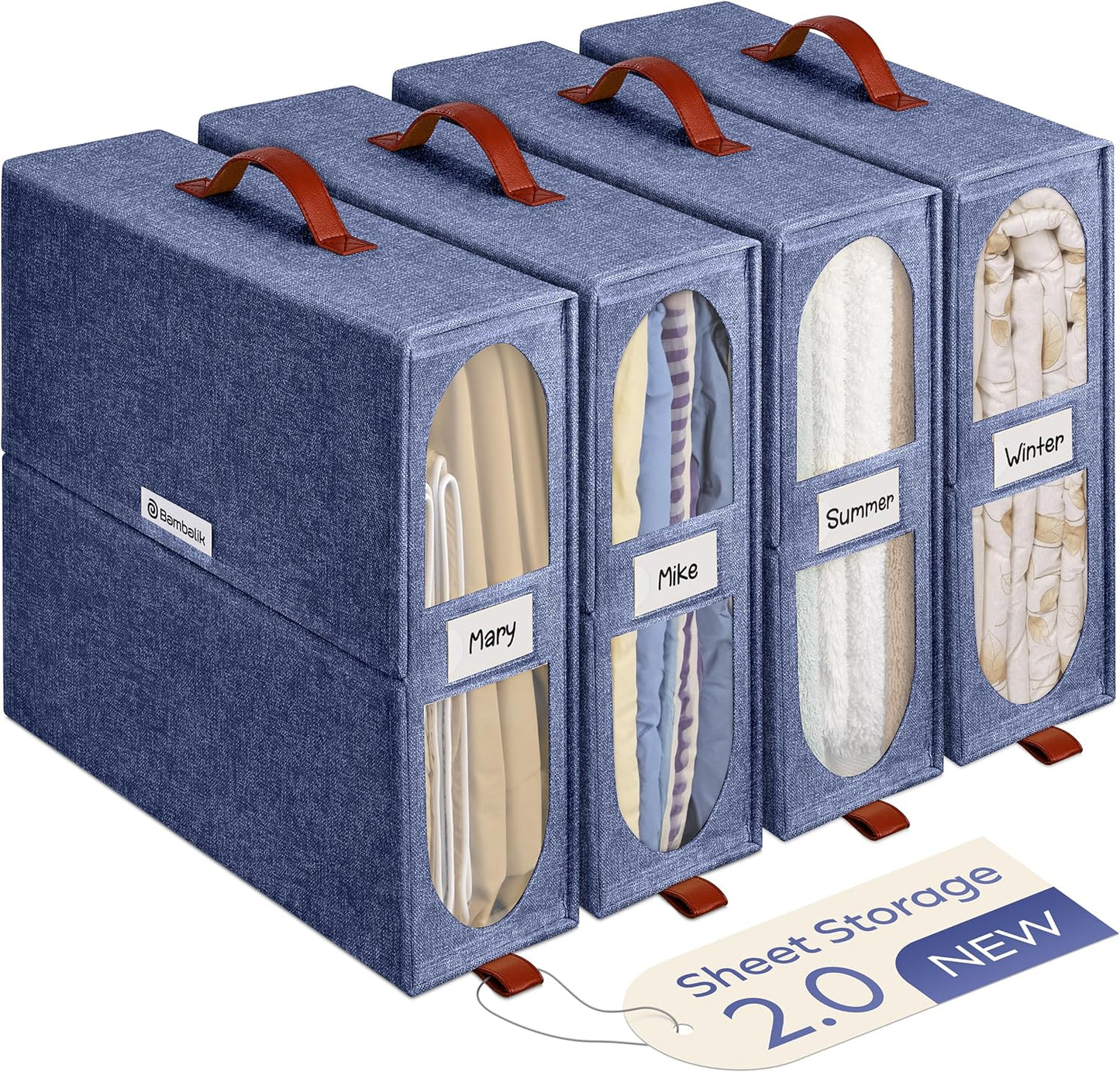 4x Bed Sheet Organizer Storage Boxes with Big See-Through Windows