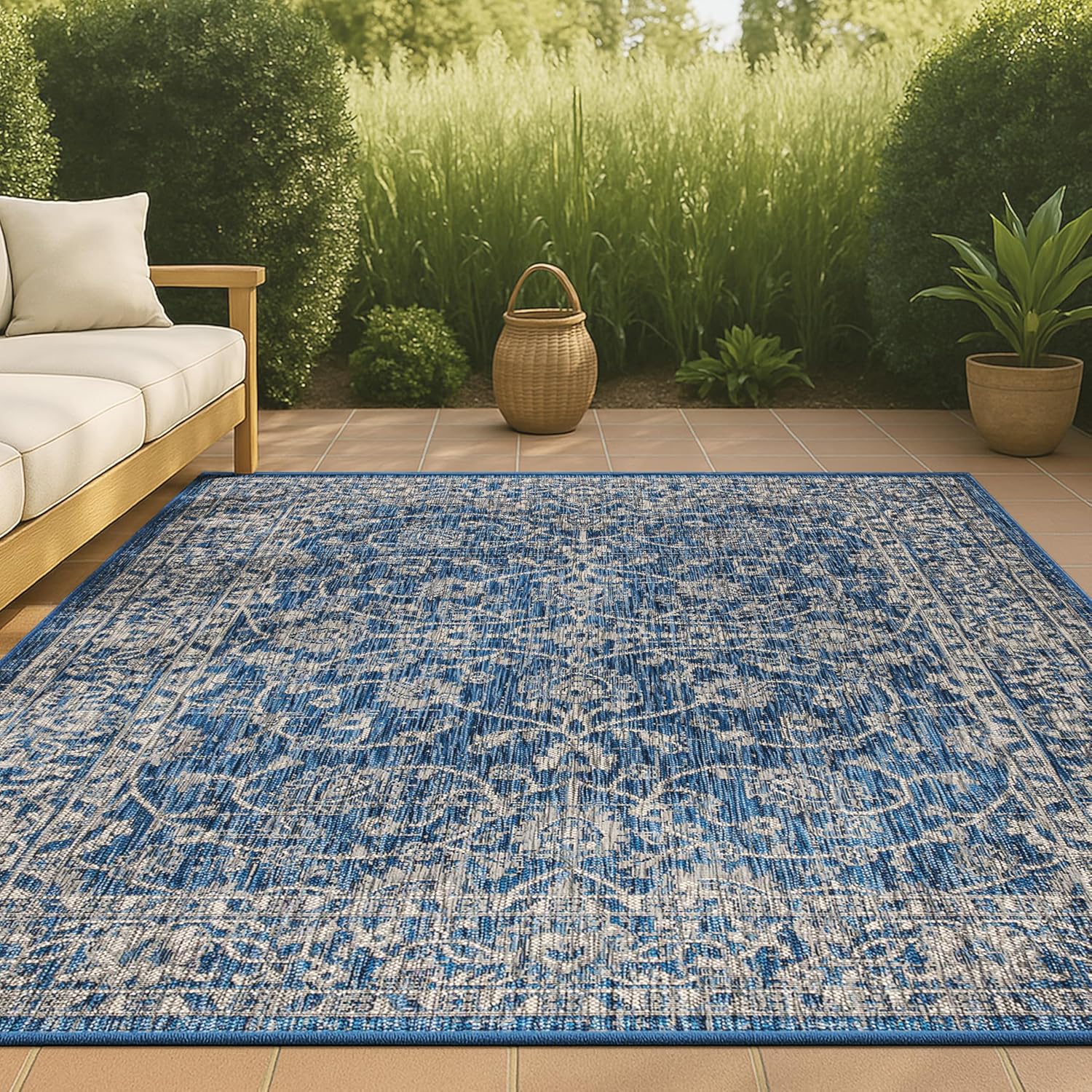 Vine and Border Indoor Outdoor Area Rug 4X6 for High Traffic
