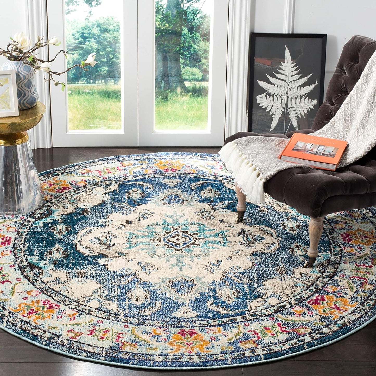 SAFAVIEH Monaco Collection Area Rug - 8ft Round, Navy & Light Blue