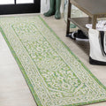 Medallion Weave Indoor Outdoor Runner Rug 2x10 Cream/Green - Durable