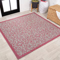 Vintage Filigree Indoor Outdoor Square Rug 5x5 Light Gray/Fuchsia