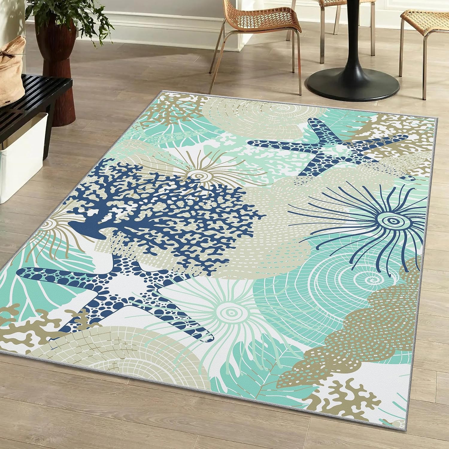 Tritard Coastal Area Rugs Nautical Beach Themed Non-Slip Carpet