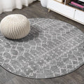 Boho Vintage Diamond Gray/Ivory Round Area Rug 9 ft - Durable Style
