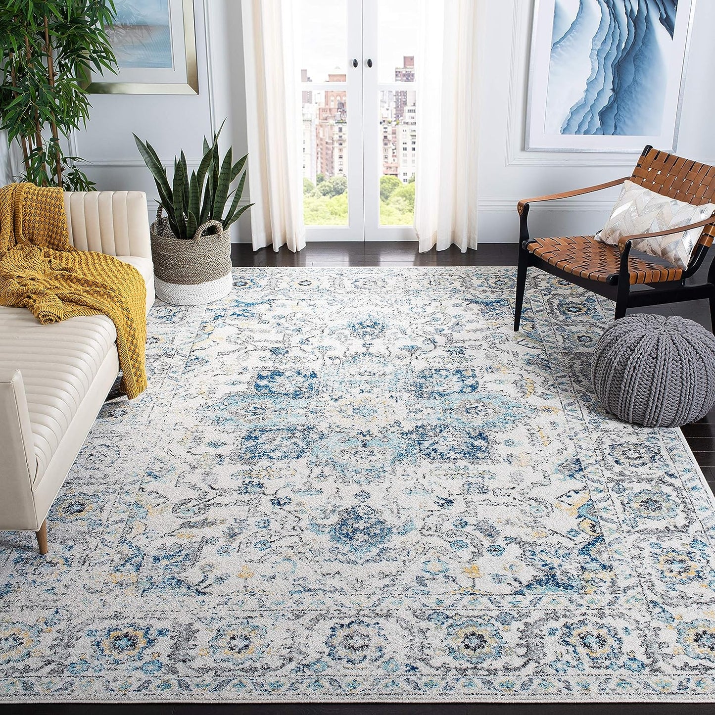 SAFAVIEH Madison Collection Area Rug - 8ft Square, Turquoise
