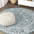 Vine & Border Indoor Outdoor Round Area Rug 5 Ft Teal/Gray