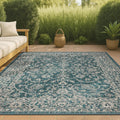 Palazzo Vine and Border Teal/Gray Indoor Outdoor Area Rug - Durable