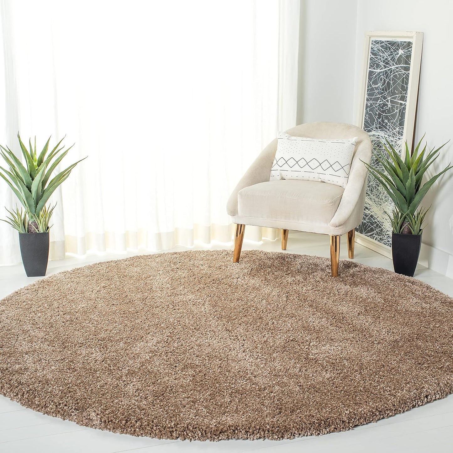 SAFAVIEH Milan Shag Collection 7ft Round Dark Beige Area Rug