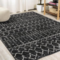 Boho Vintage Diamond Black/Ivory Area Rug 10x14 ft - Durable Moroccan