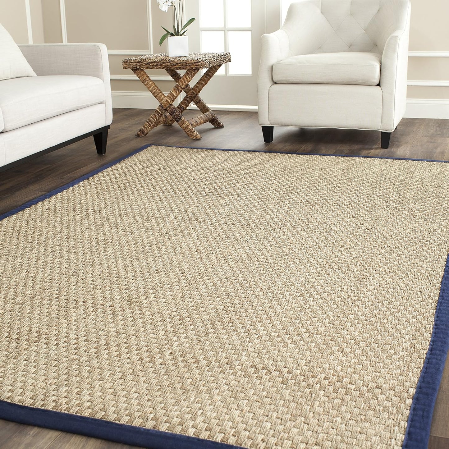 Natural Fiber Area Rug 4x6 - Seagrass Basketweave Pattern