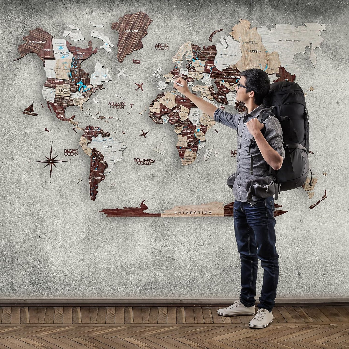 Handmade 3D Wood World Map Wall Art for Travel Enthusiasts