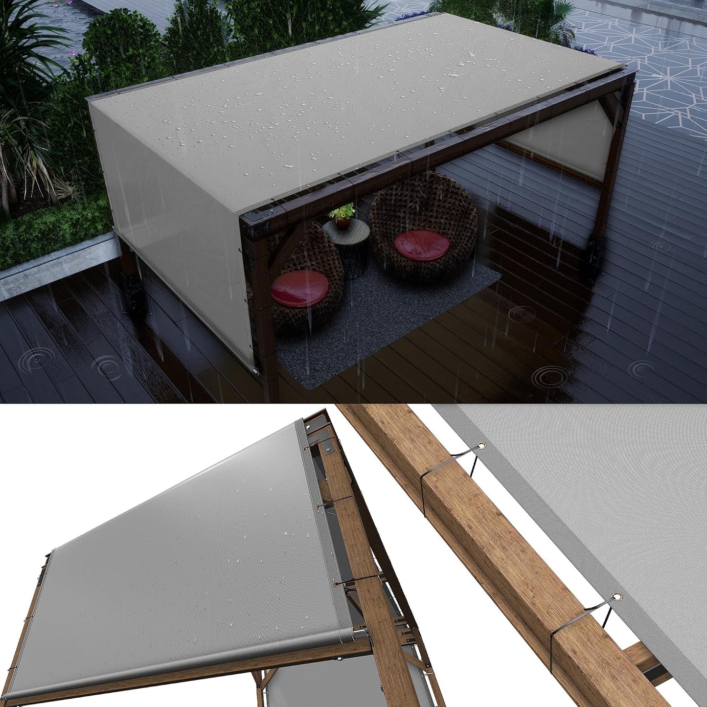 ColourTree 6ft W x 20ft L Grey Waterproof Pergola Canopy Cover