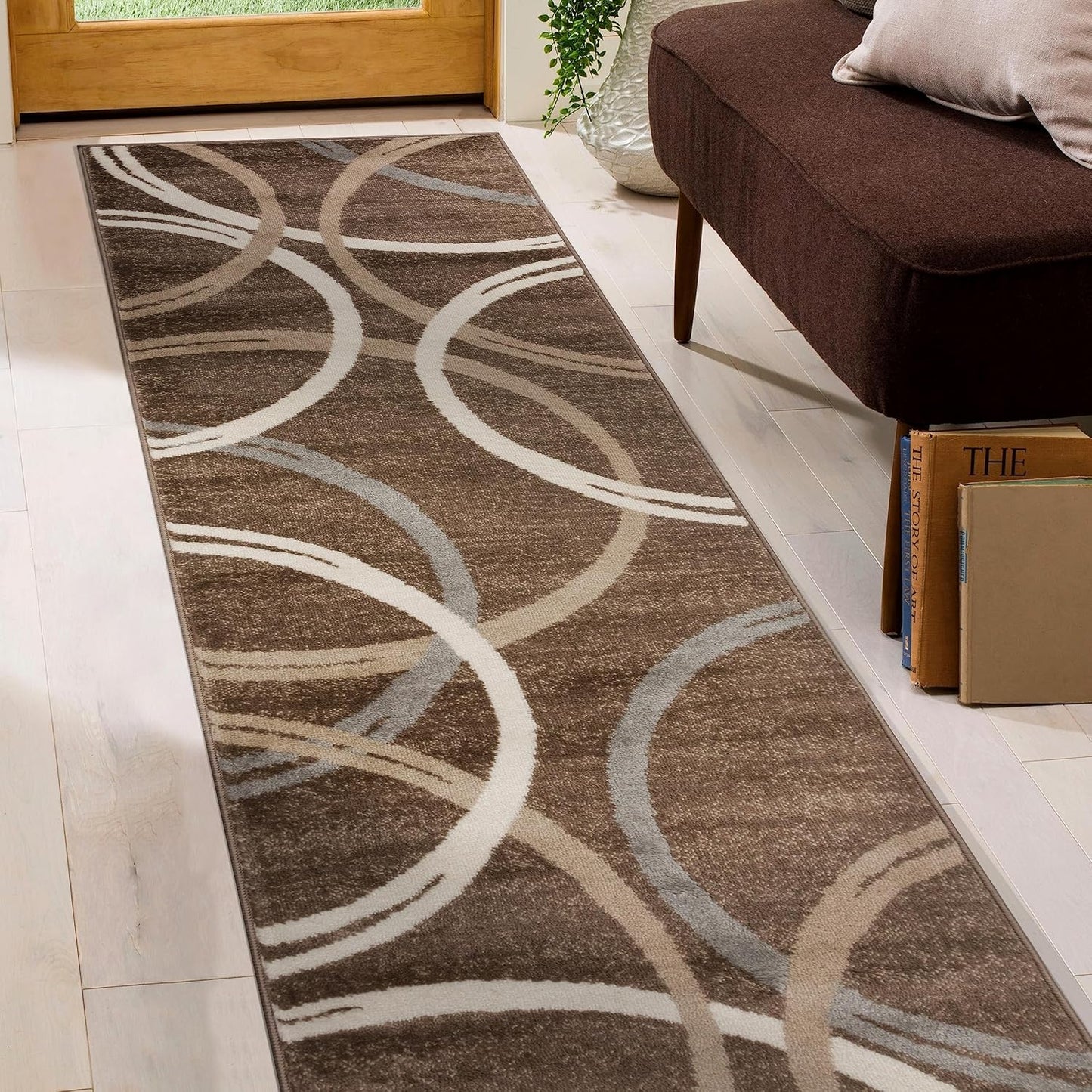 Rugshop Modern Wavy Circles Design Runner Rug for Hallways