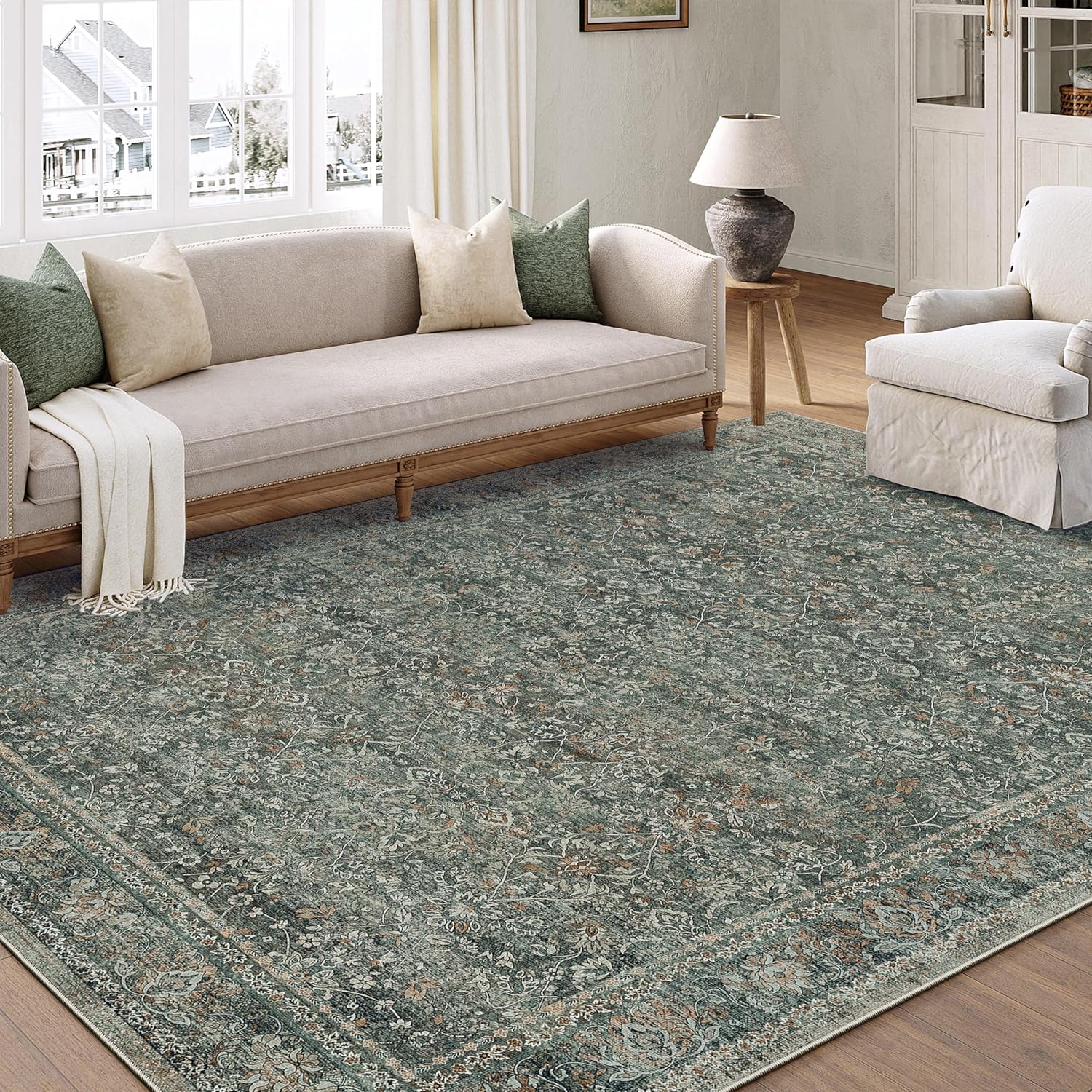 Vintage Area Rug 6x9 Grey Machine Washable Non Slip Carpet