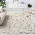 Florida Shag Area Rug 9ft 6in x 13ft - Plush Cream & Beige Scroll
