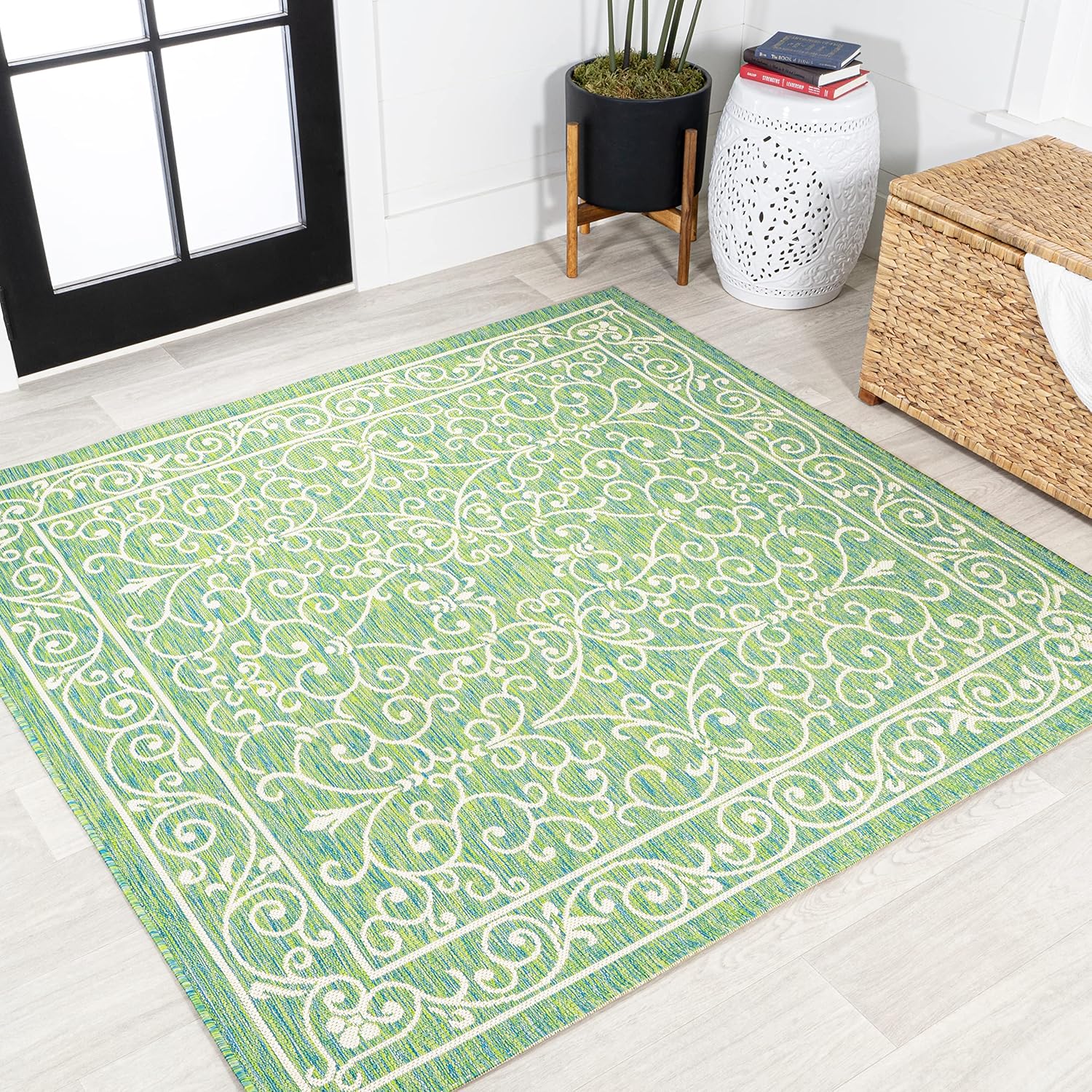 Charleston Vintage Filigree Textured Weave Indoor Outdoor Rug