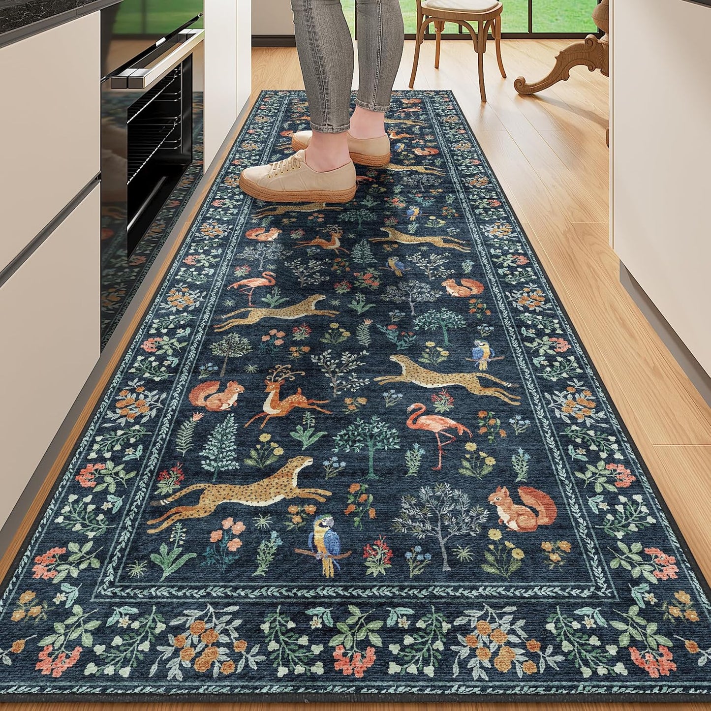 DUKINO 2.6x8 Washable Kitchen Runner Rug with Non Slip Backing