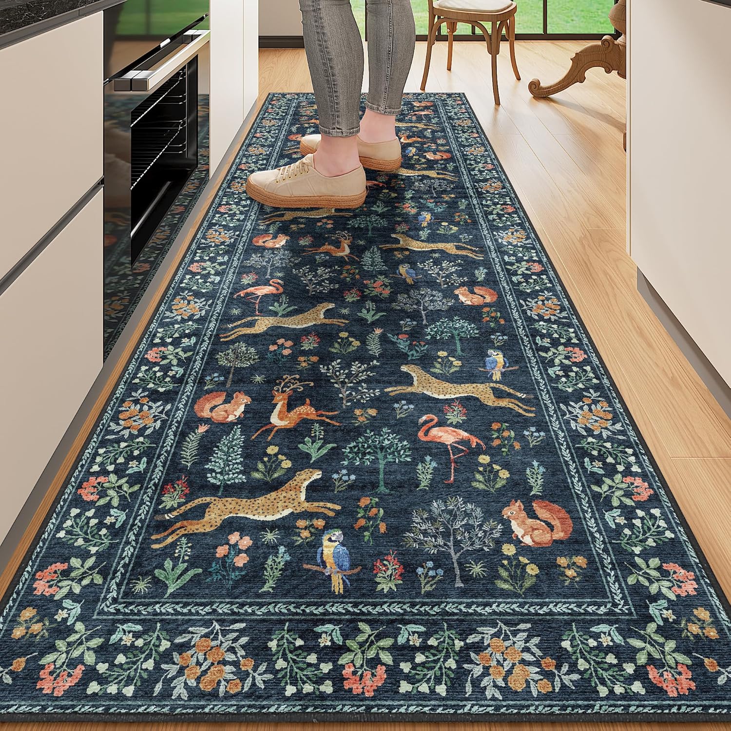 DUKINO 2.6x8 Washable Kitchen Runner Rug with Non Slip Backing