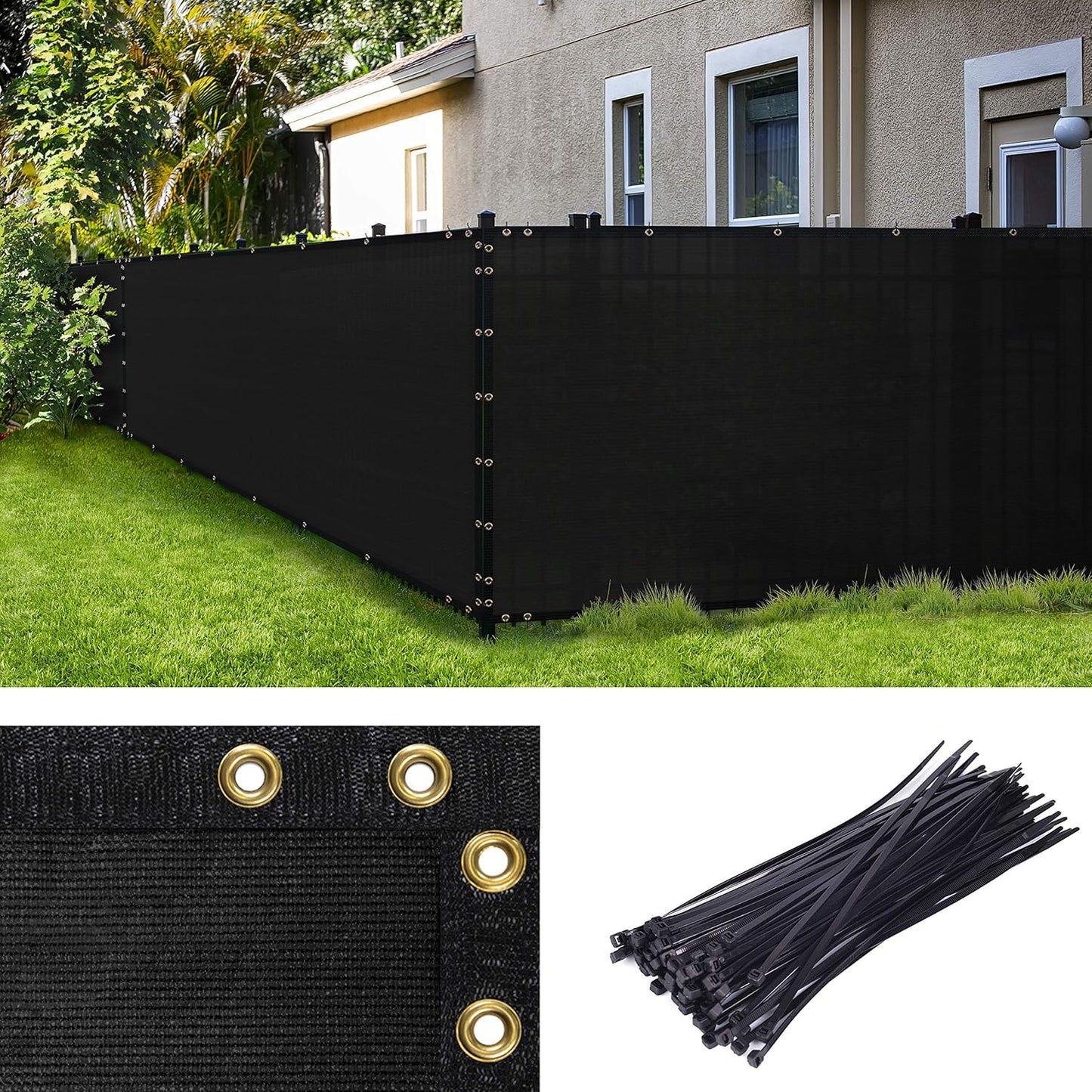 Custom Made 6ft x 24ft Black Fence Privacy Screen for Durability