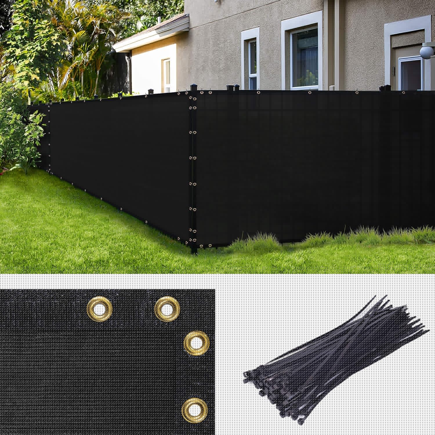 Amgo Custom Made 5ft x 179ft Black Fence Privacy Screen Windscreen