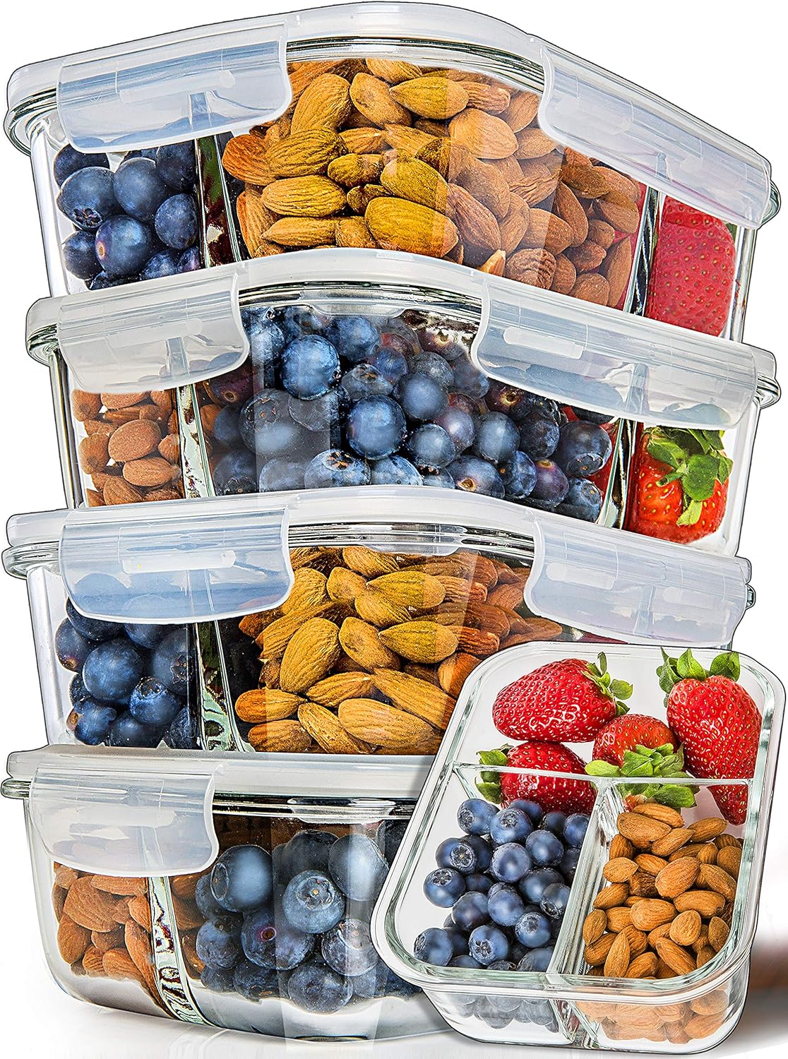 PrepNaturals 5 Pack 34 Oz Glass Meal Prep Containers for Easy Storage