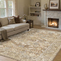 HUGEAR 5x7 Floral Area Rug Brown Beige - Machine Washable Soft Accent