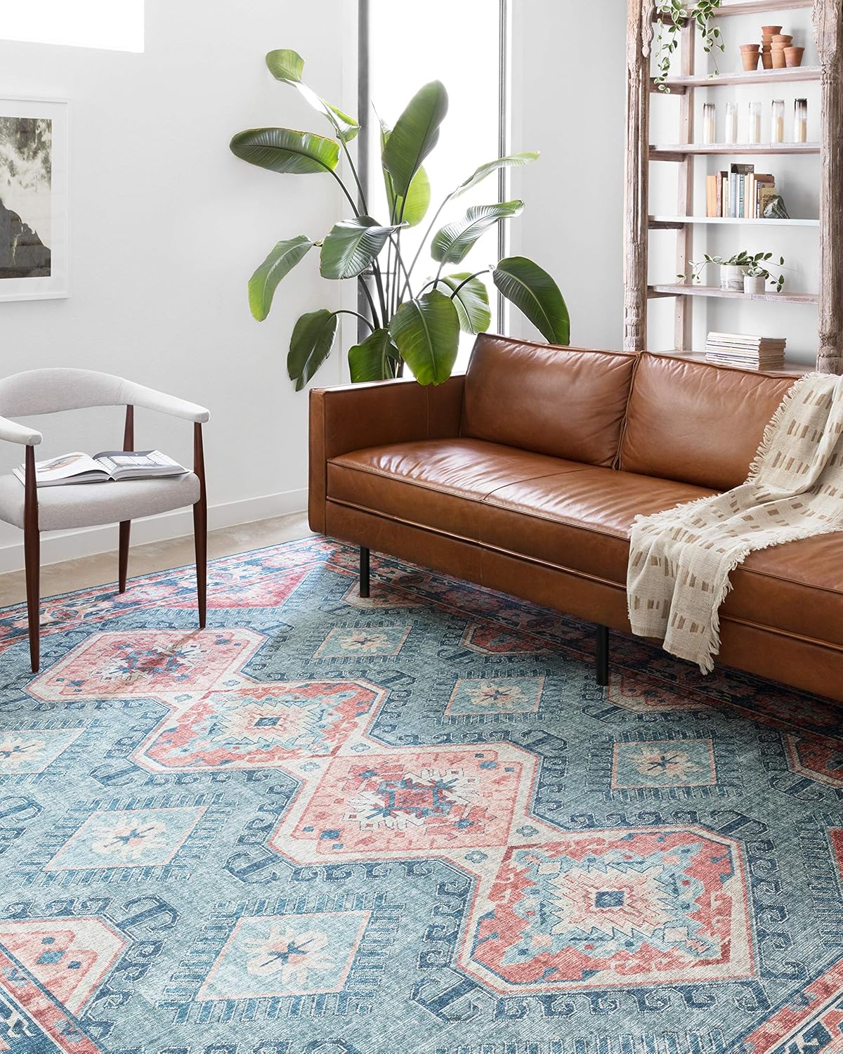 Loloi II Skye Collection Round Area Rug in Turquoise/Terracotta