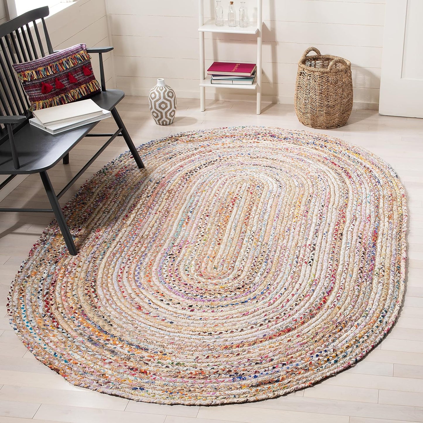 Handmade Jute & Cotton Area Rug 3x5 Oval for Any Decor