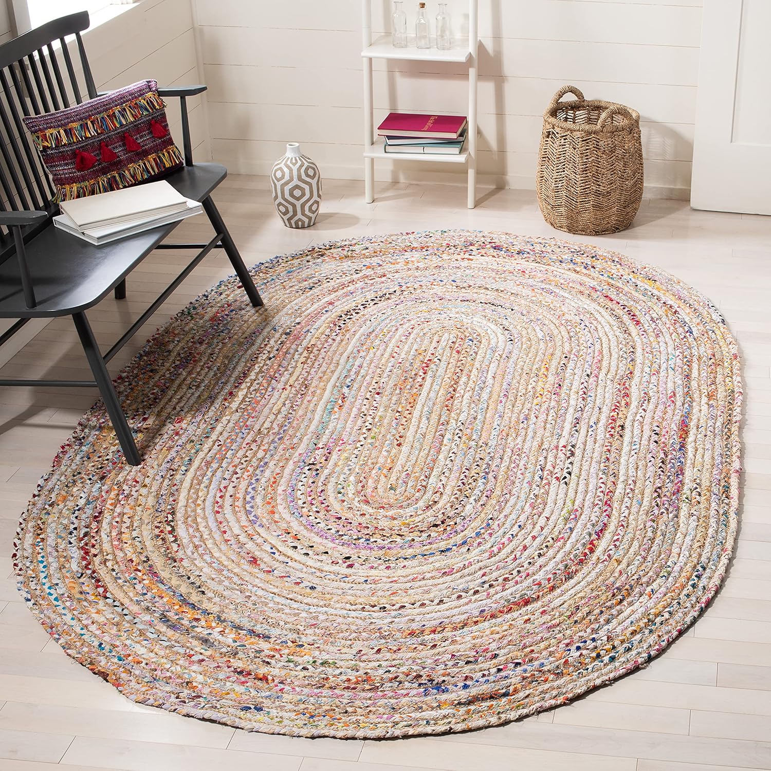 Handmade Jute & Cotton Area Rug - 7ft 6in x 9ft 6in Oval Design
